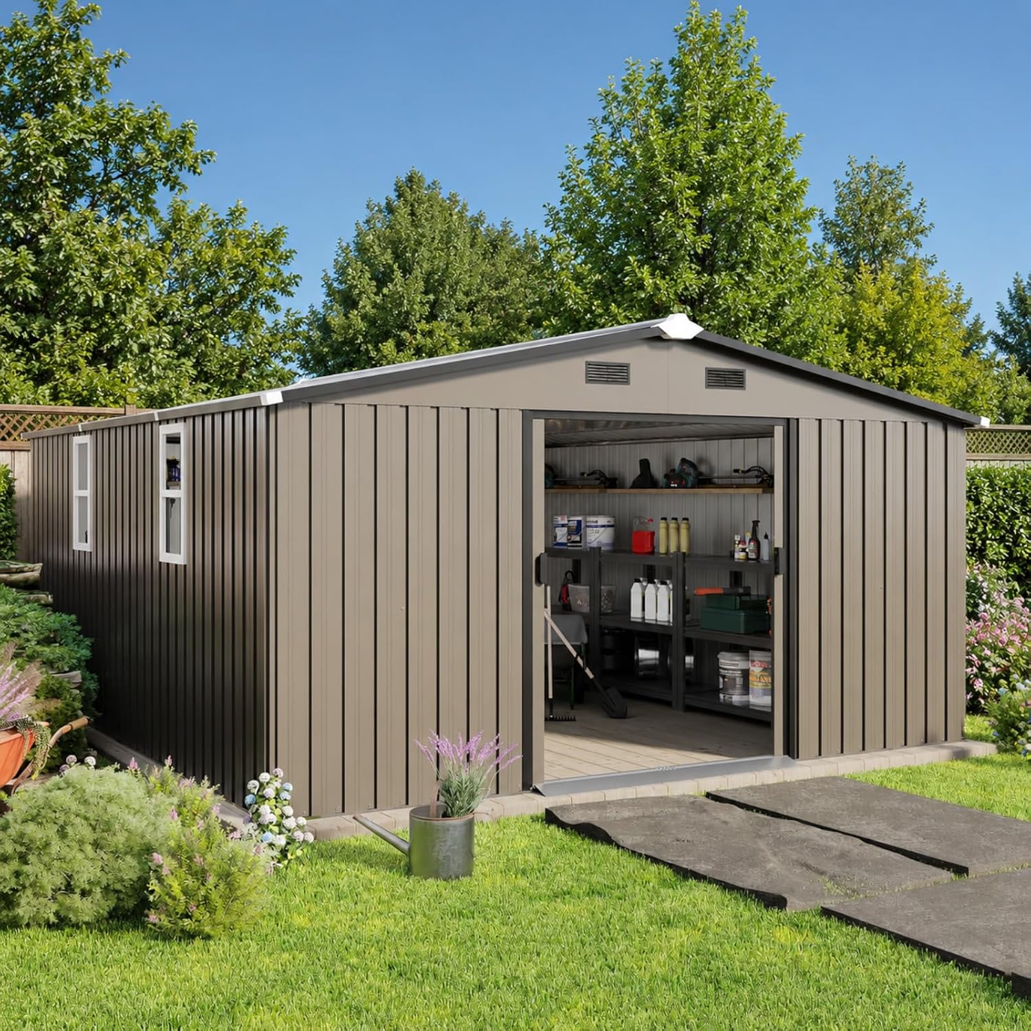 Garden Tools - 金属製物置 10x12フィート 屋外裏庭パティオガーデンツールハウス、カスタマイズ可能