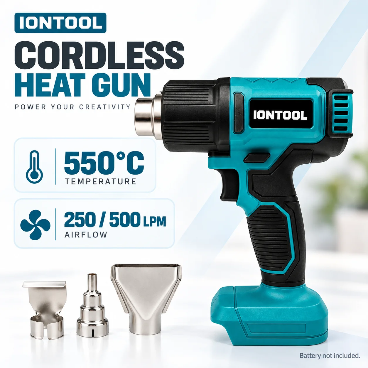 Cordless Heat Gun For Shrink Tubing - IONTOOL 高耐久性コードレスヒートガン 550 ℃ 自動車配線修理、熱収縮チューブ、塗料乾燥、バンパー修理用