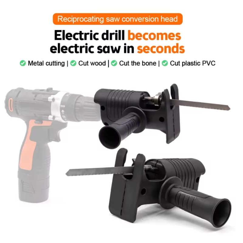 Reciprocating Saw Attachment Drill - 携帯用電動ドリル改造ツールアタッチメント、木材・金属切断用3枚の鋸刃付きレシプロ電動鋸アダプター