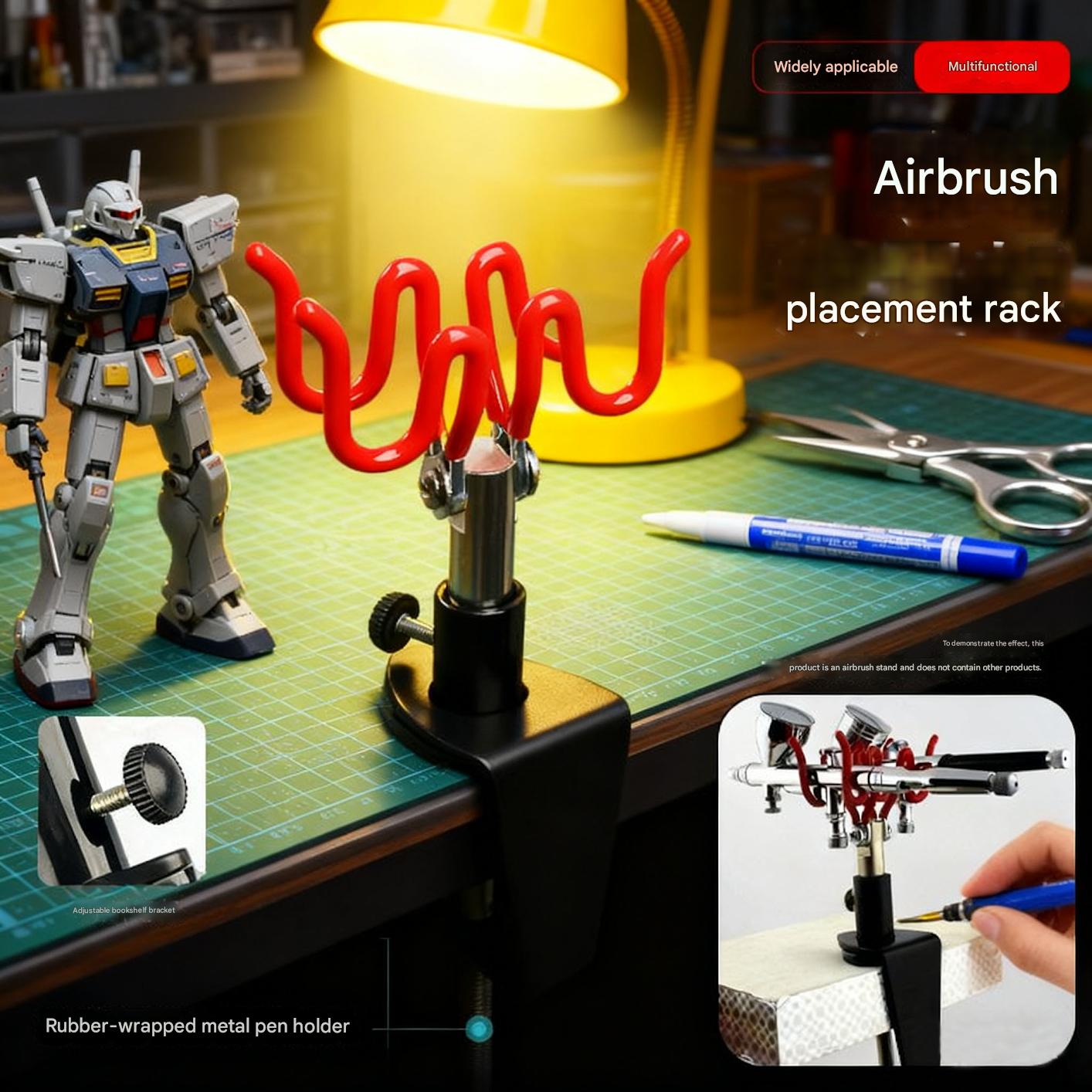 Airbrush Kit With Mini Compressor - エアブラシホルダー重力スタンドキット エアブラシペイントスプレーガン用 2つのクランプオンマウントテーブルベンチステーション付き