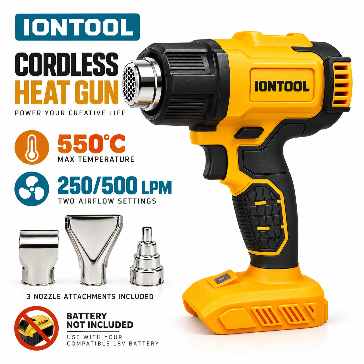 Cordless Heat Gun For Shrink Tubing - IONTOOL ブラシレス コードレス ヒートガン 250L/min。電子機器のハンダ付けや熱収縮チューブの使用、DIY、家庭での修理プロジェクトに最適なツール。