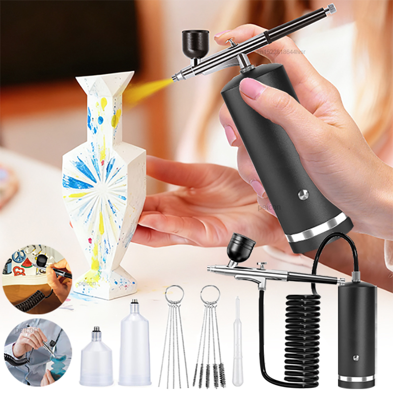 エアブラシとコンプレッサー付きペイントスプレーガン エアブラ - Airbrush Kit With Mini Compressor のレビューと価格