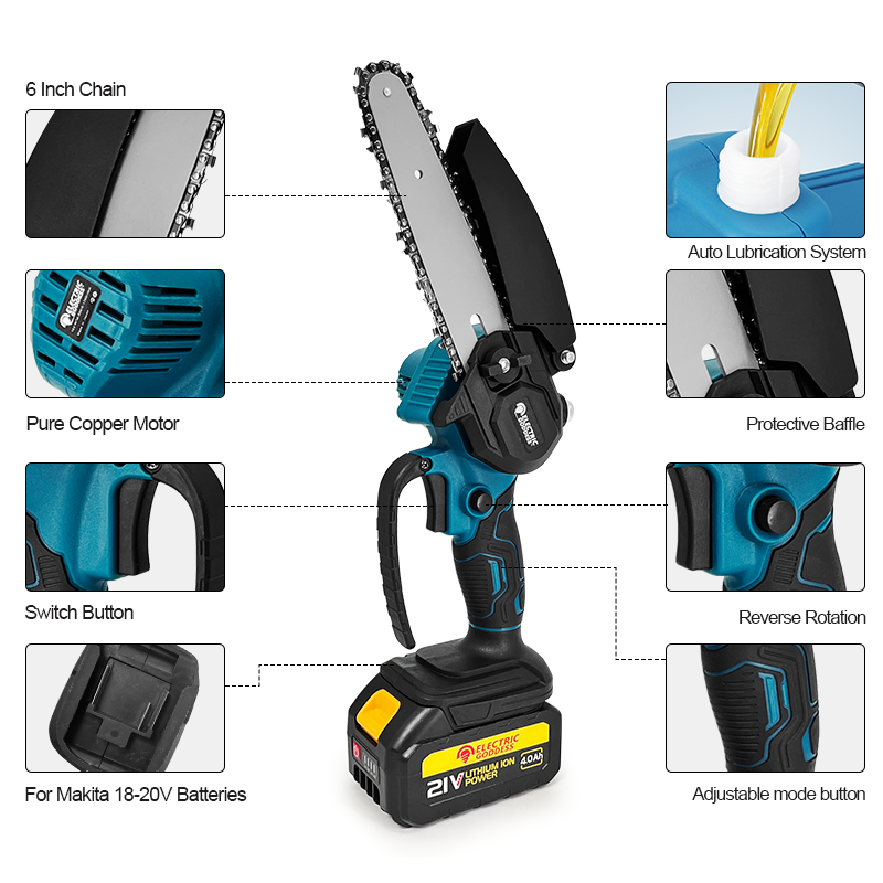 1700RPM 6 インチミニコードレス電動チェーンソー片手 - Mini Electric Chainsaw 6 Inch のレビューと価格