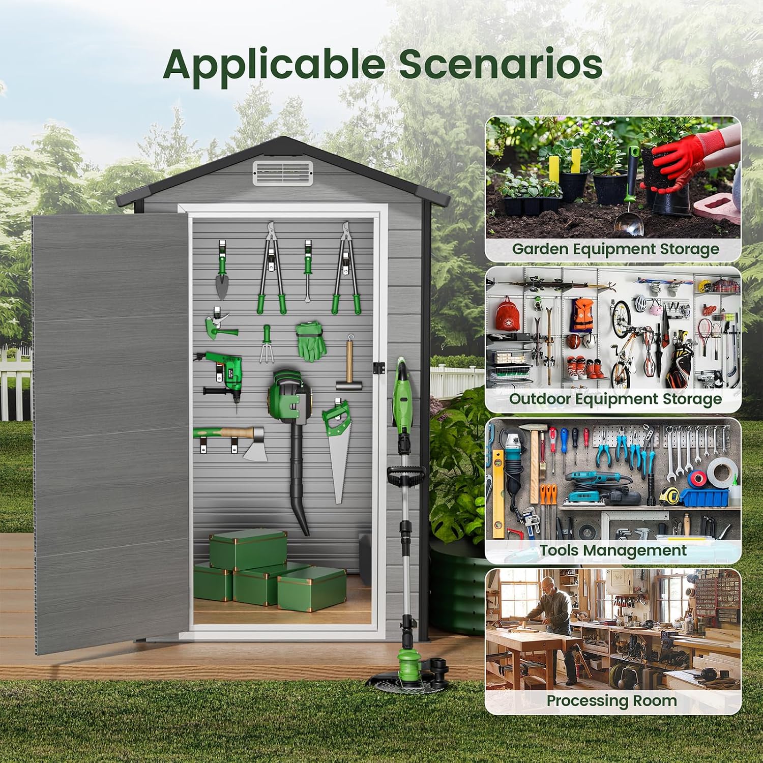 床付き屋外収納庫、樹脂製プラスチック製ガーデンツールハウス  - Garden Tools のレビューと価格