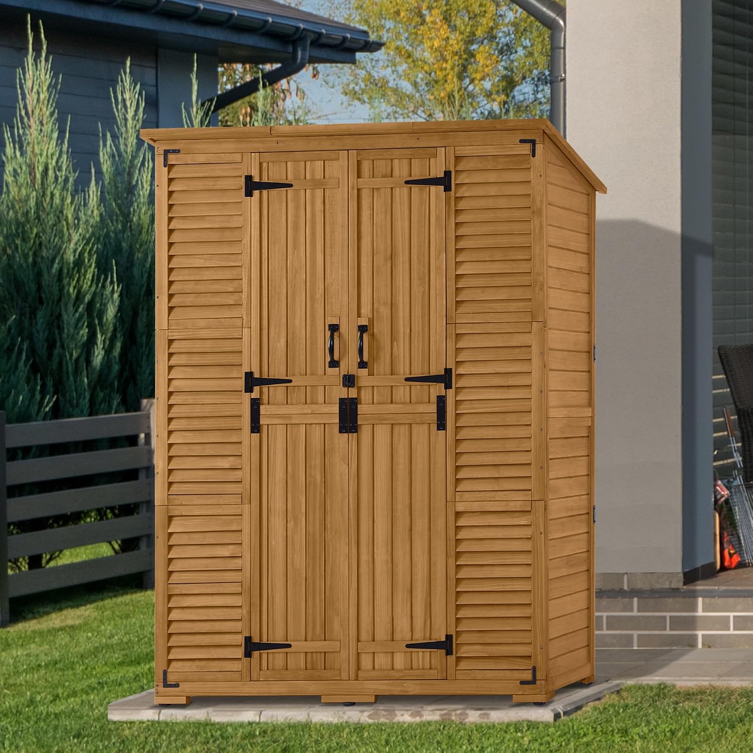 棚付き屋外収納キャビネット、木製収納庫、ガーデンツール収納、 - Garden Tools のレビューと価格