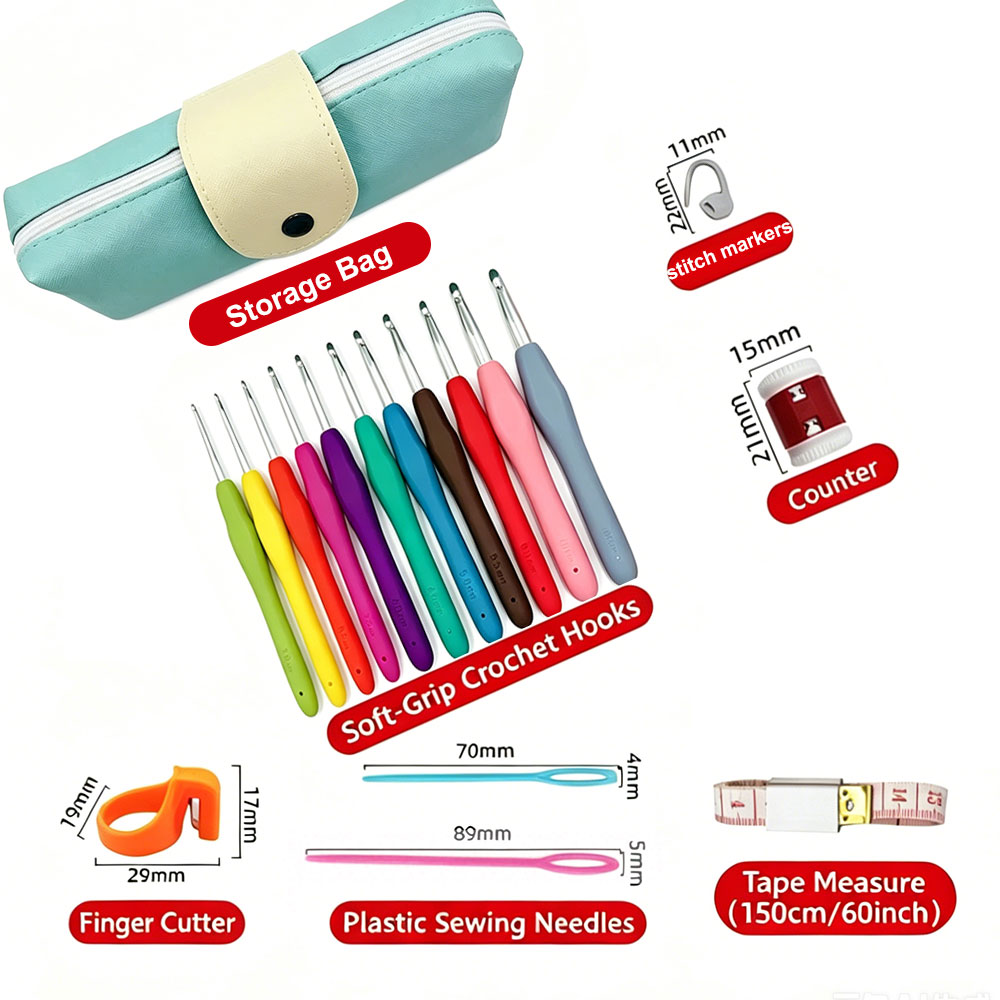 37個のかぎ針編みフックキット、収納バッグ付き、ソフトハンド - Hardware のレビューと価格