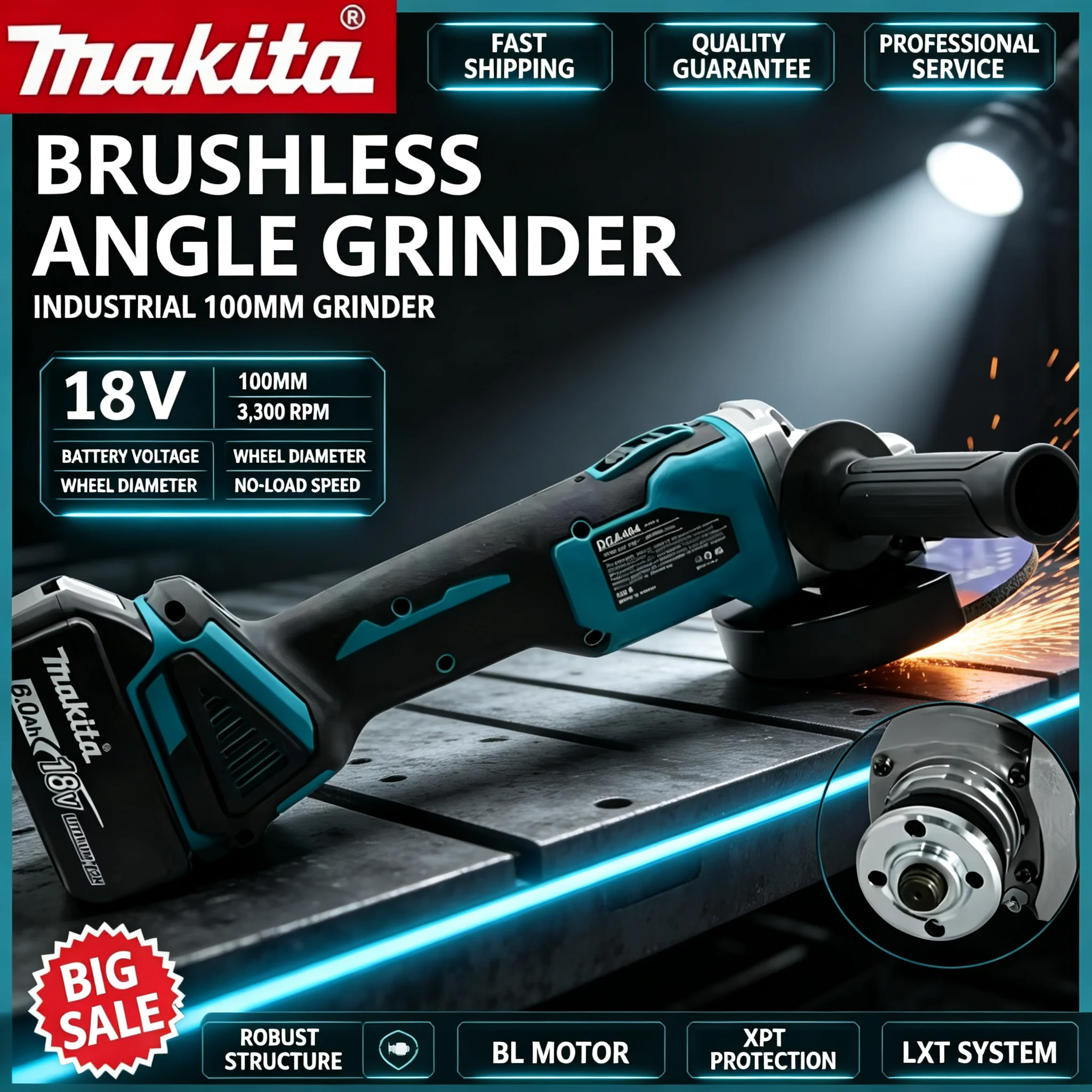 100mmの高出力マキタDGA404ブラシレスアングルグライ - Brushless Angle Grinder Battery Powered のレビューと価格
