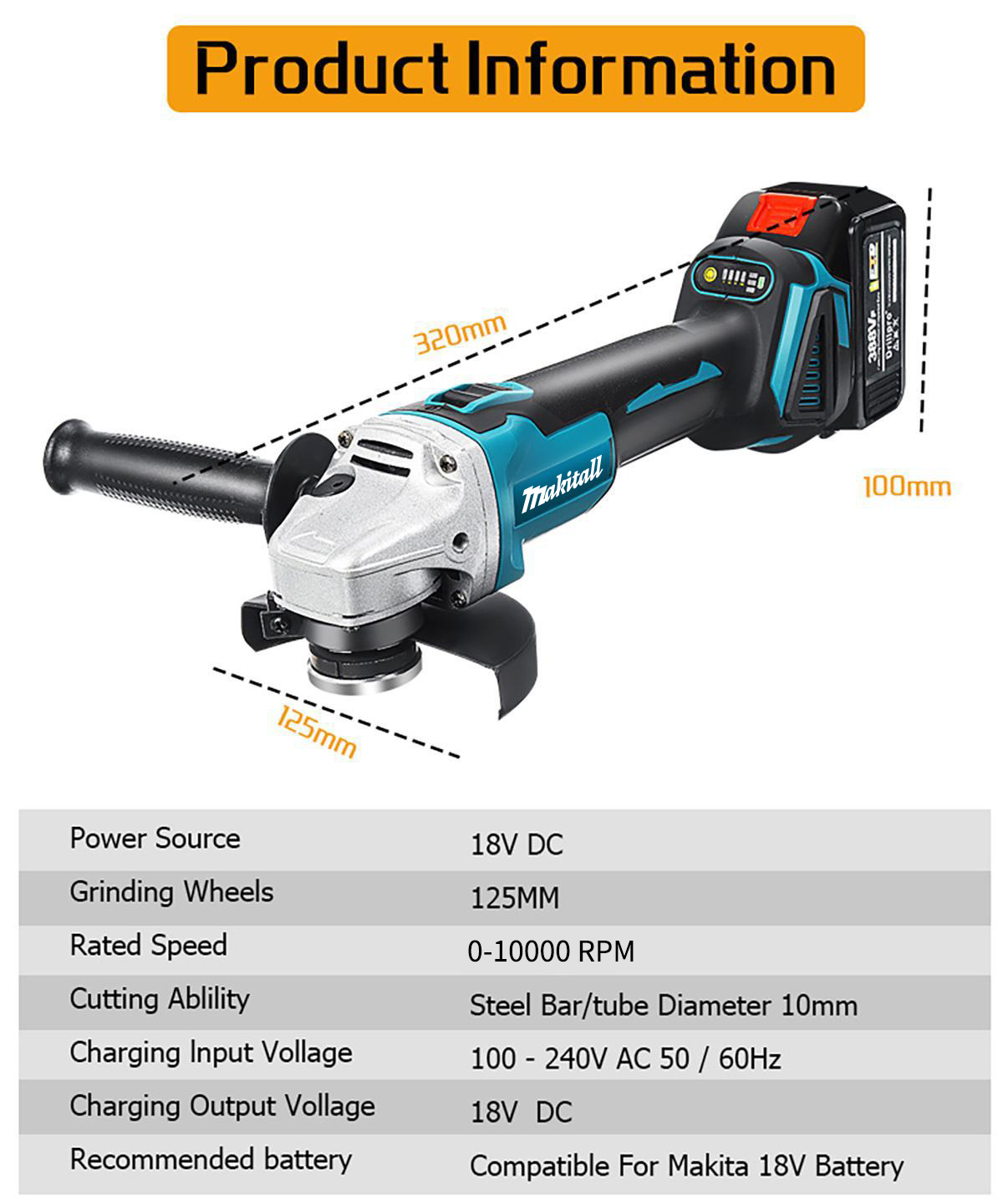 マキタバッテリーピン用21Vブラシレスアングルグラインダー、 - Brushless Angle Grinder Battery Powered のレビューと価格